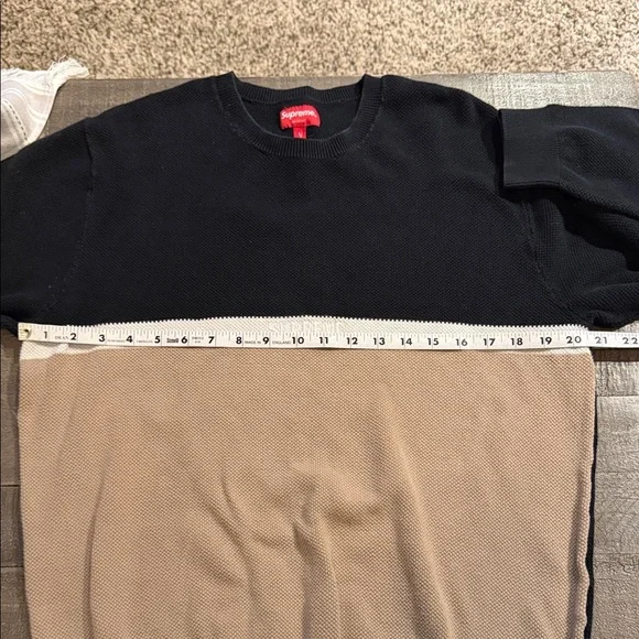 Supreme Colorblock Crewneck Sweater - Black and TanSupreme Split Pique Crewneck